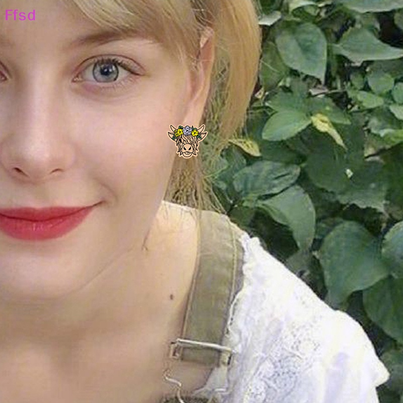 {Ffsd} 1 Đôi Bông Tai Đinh Tán Hình Bò Nông Trại Đồng Quê Cao Cấp Làm Quà Tặng Bán Chạy