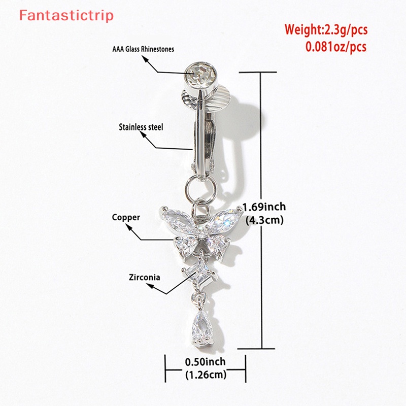 [Fantastictrip] Khuyên Rốn Mặt Hình Bướm Đính Đá Zircon Pha Lê Không Cần Đục Lỗ Mới Cho Nữ