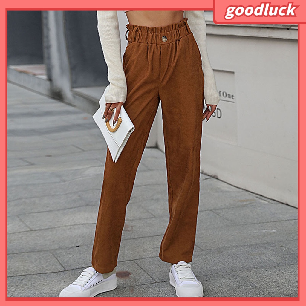 [ULK] Quần Dài Dáng Rộng Lưng Thun Phối Túi Màu Trơn Đơn Giản Dễ Phối Đồ Mùa Xuân Dành Cho Bạn Nữ