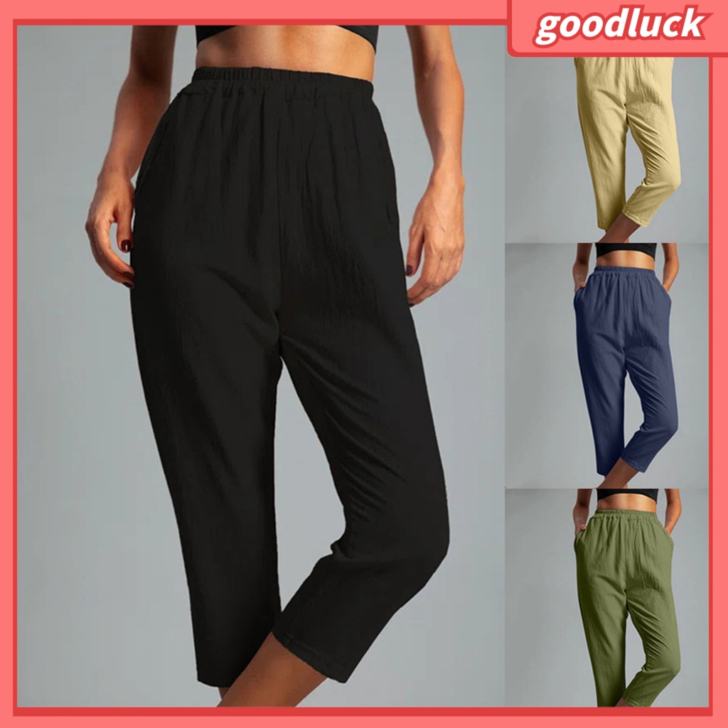 [ULK] Quần Dài Crop Top Màu Trơn Đơn Giản Dễ Phối Đồ Mặc Hàng Ngày Cho Nữ