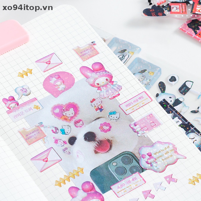 Set 2 Sticker Hello Kitty Bằng Pvc Trong Suốt Trang Trí Sổ Tay DIY