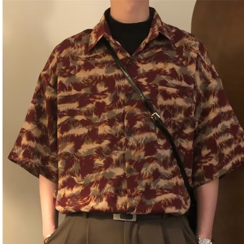 Áo Sơ Mi Lụa Lạnh Dáng Rộng Ngắn Tay In Hoa Thời Trang Mùa Hè Hong Kong Dành Cho Nam 2023