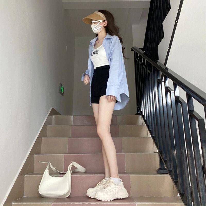 Set Áo Sơ Mi Chống Nắng Và Quần Short Thời Trang Hàn Quốc Mới Cho Nữ