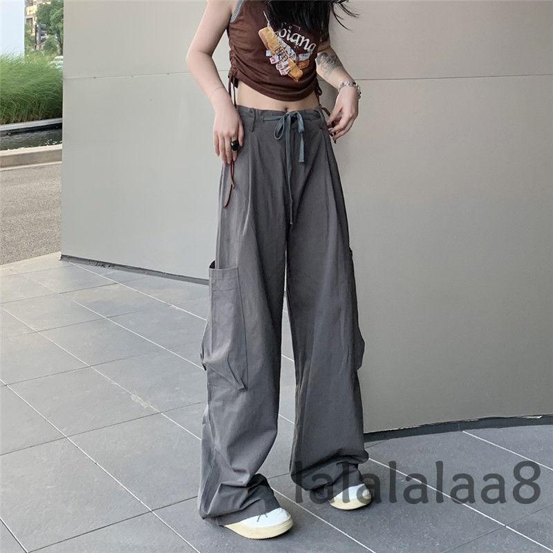 Quần Dài Lưng Cao Ống Rộng Màu Trơn Phối Túi LAA8