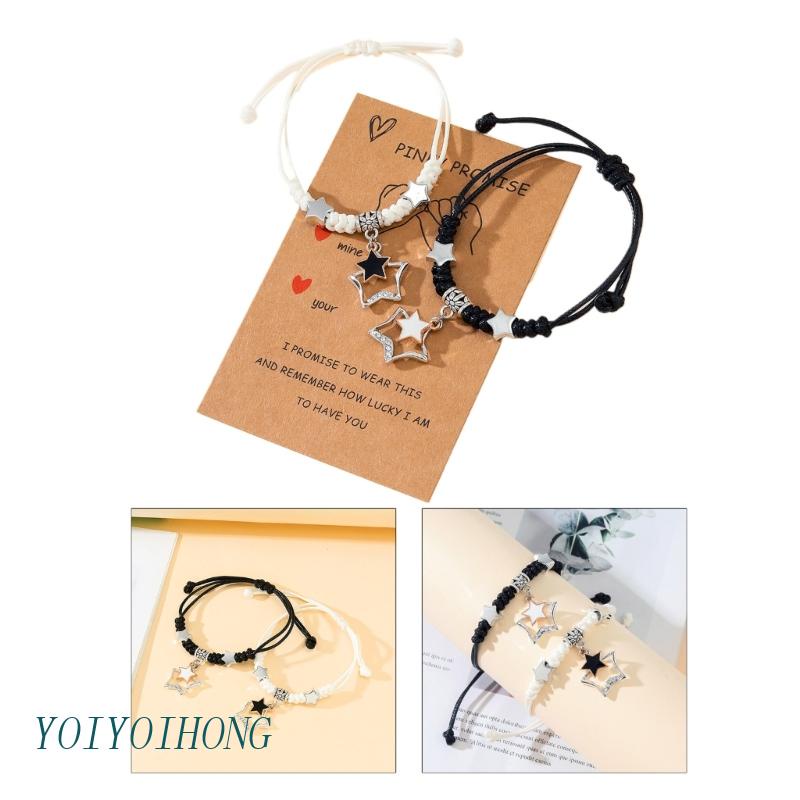 Set 2 Vòng Tay Bện Dây Sáp Mặt Ngôi Sao Năm Cánh Phong Cách Âu Mỹ