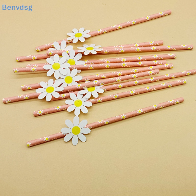 Set 30 Ống Hút Giấy Họa Tiết Hoa Cúc Dùng Một Lần Tiện Dụng