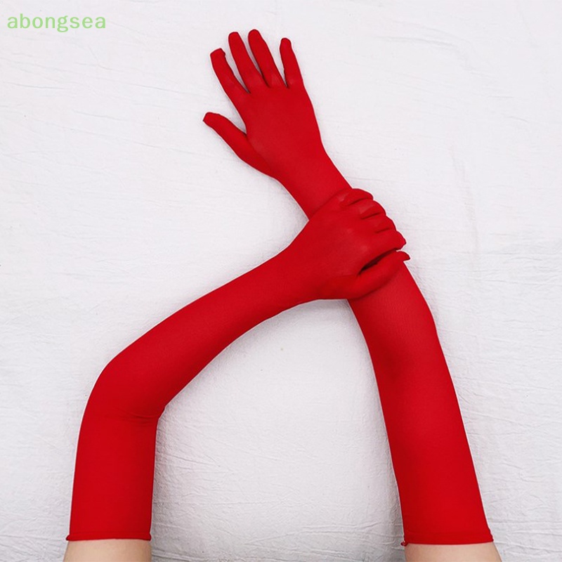 Abongsea Găng Tay Dài Phối Ren Mỏng Trong Suốt Độ Co Giãn Cao Thoáng Khí Cho Nữ