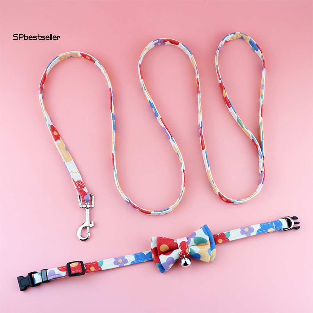 1 Bộ Dây Dắt Thú Cưng Đi Dạo Bằng Polyester Họa Tiết Hoa Thắt Nơ Dễ Điều Chỉnh