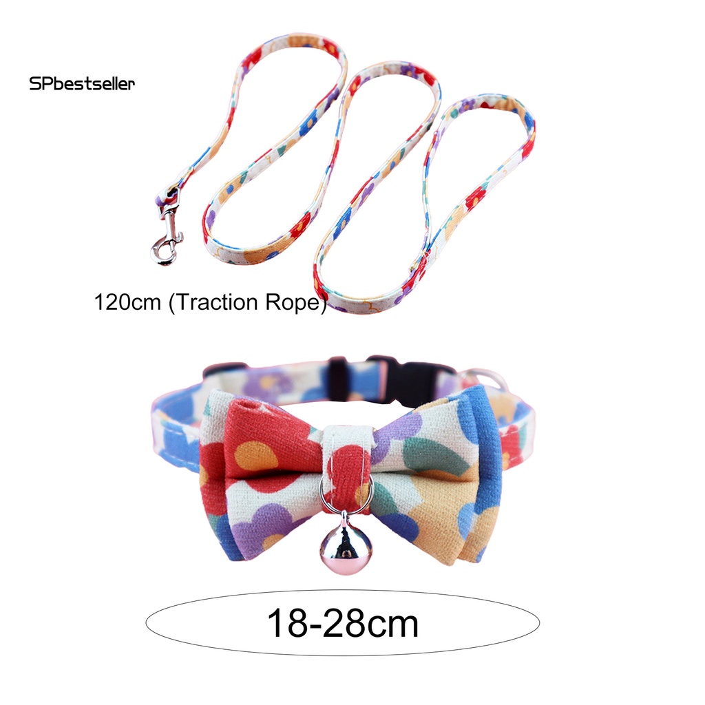 1 Bộ Dây Dắt Thú Cưng Đi Dạo Bằng Polyester Họa Tiết Hoa Thắt Nơ Dễ Điều Chỉnh