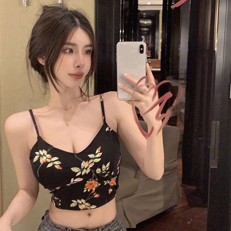 Áo Croptop Sát Nách Phong Cách Retro Hàn Quốc Cho Nữ