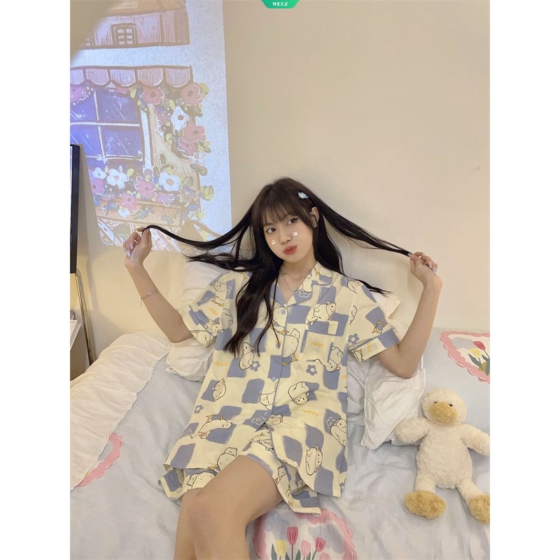 Bộ Đồ Ngủ Ngắn Tay Dáng Rộng In Hoạt Hình Cinnamoroll Kiểu Hàn Quốc Thời Trang Mùa Hè 2023 Cho Nữ