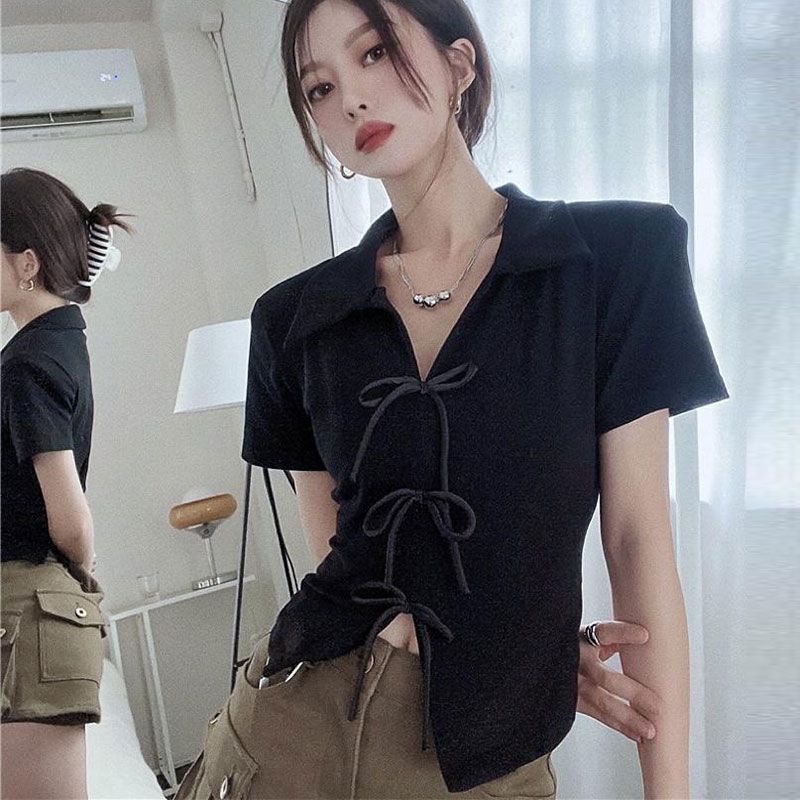 Milyfashion Áo Thun polo Ngắn Tay Ôm Dáng Hở Rốn Phong Cách Ngọt Ngào Thời Trang Mùa Hè Bán Chạy Nhất Cho Nữ