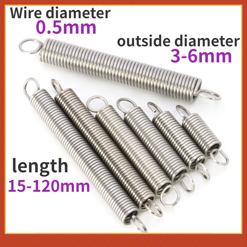 Set 5 Lò Xo Căng Da Bằng Thép Không Gỉ 304 d0.5mm OD4mm Dài 15mm ~ 200mm