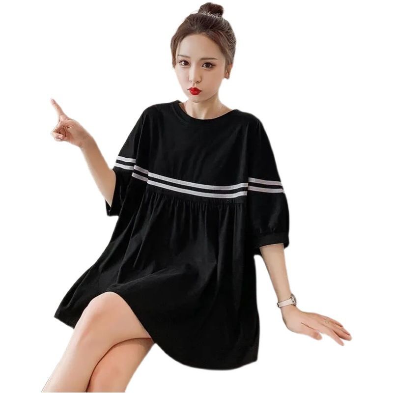 Đầm Thun Ngắn Tay Dáng Rộng Che Bụng Thời Trang Mùa Hè Cho Mẹ Bầu Plus Size