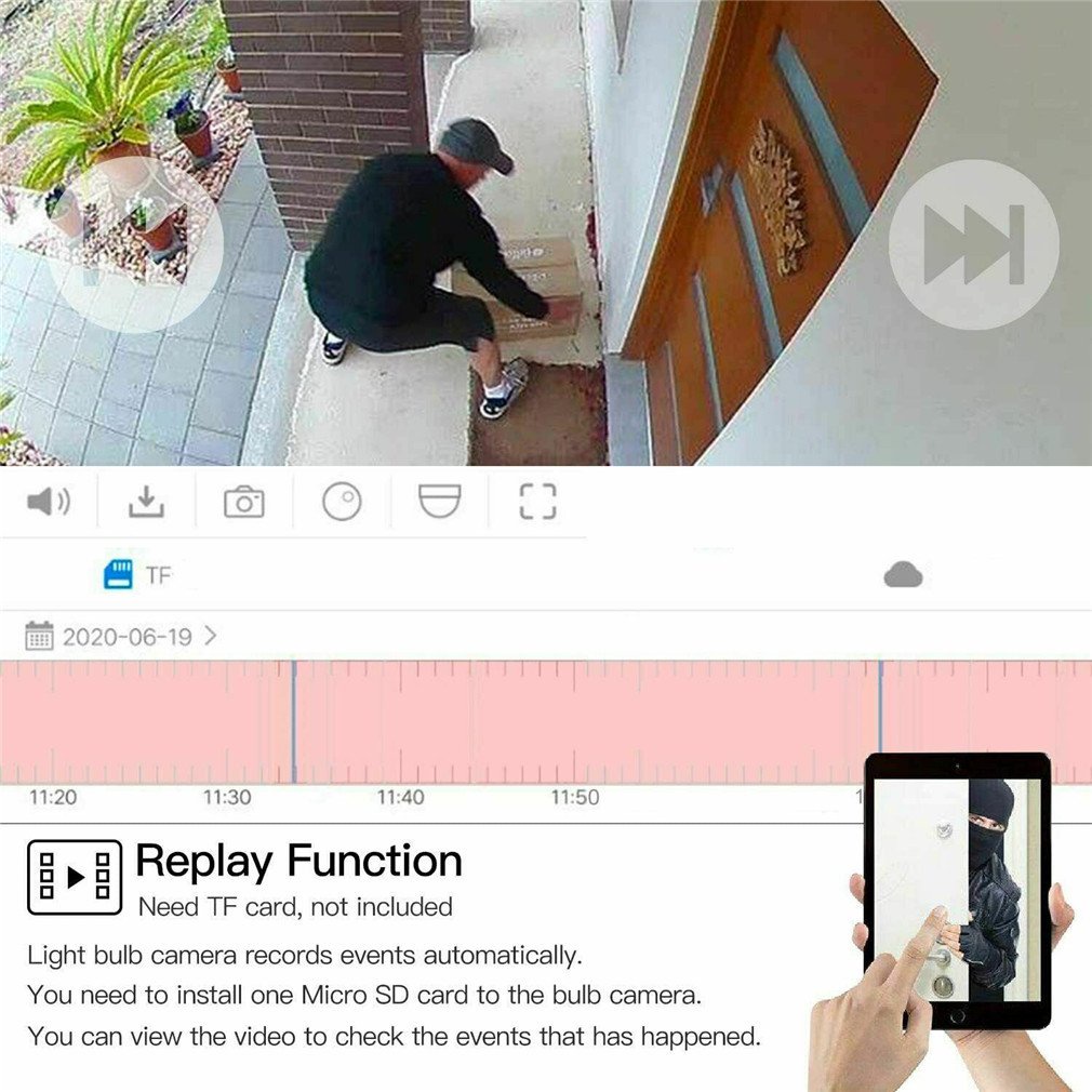 Cameras Monitoring V380 128Gb 3D Stereo Visual Effects Light Bulb Multi-Angle View Mobile Detection Camera [Q/6]
