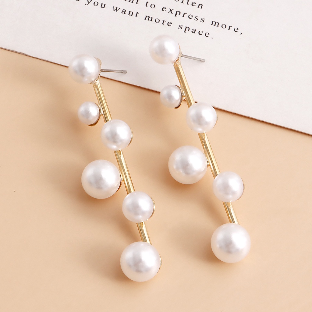 Khuyên Tai Kim Loại Tua Rua Đính Hạt Ngọc Trai Nhân Tạo Đơn Giản Thời Trang