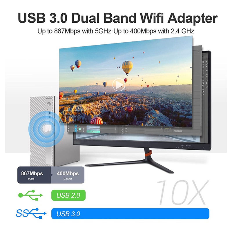 Bộ điều hợp mạng không dây băng tần kép 2.4G '5G Máy tính không có trình điều khiển Bộ thu USB WIFI cho Máy tính để bàn PC . Windows 11,2,1, 8,1,8,1, 8,6, 7, XP,Vista