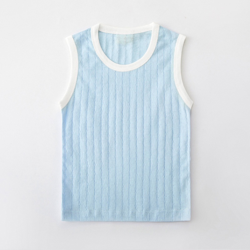 Áo Ba Lỗ Cotton Mềm Mại Màu Trơn Phối Lưới Thoáng Khí Thời Trang Mùa Hè Cho Bé 0-10 Tuổi