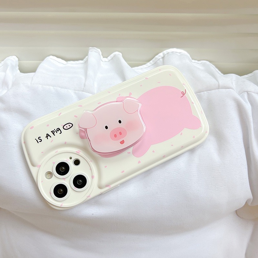 Ốp Điện Thoại TPU Dẻo Họa Tiết Hoạt Hình Chú Heo Hồng Kèm Giá Đỡ Chống Sốc Cho IPhone 14 Pro Max IPhone 13 12 11 Pro Max