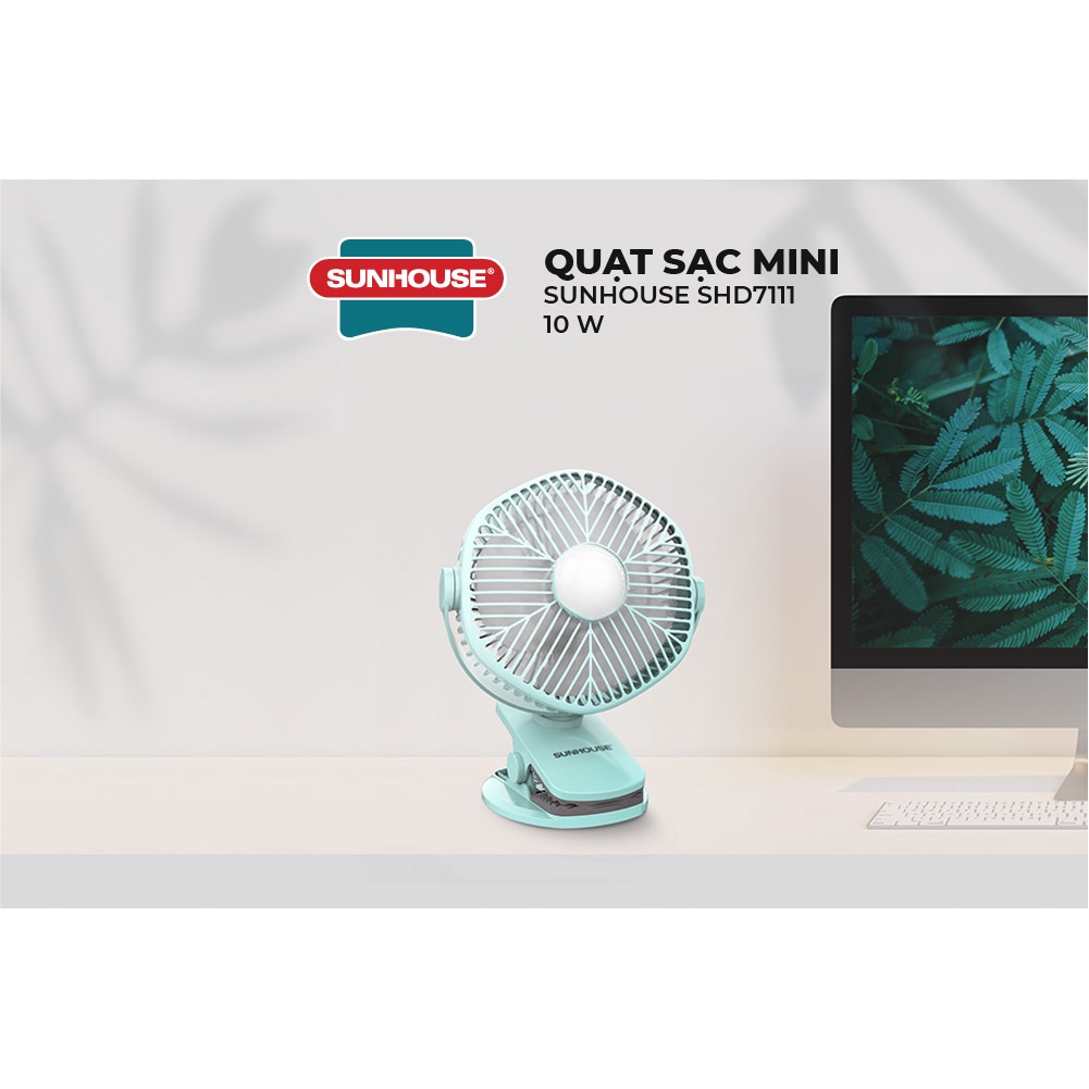 Quạt sạc mini SUNHOUSE SHD7111, Quạt tích điện mini để bàn Sunhouse, Quạt kẹp bàn - hàng chính hãng Sunhouse