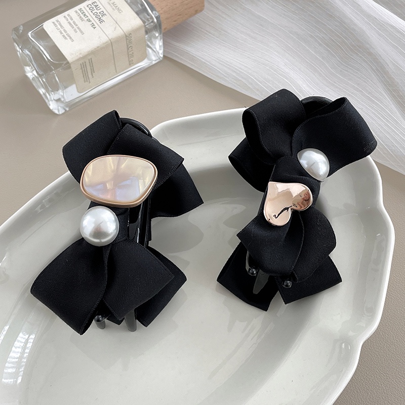 Kẹp Tóc Đuôi Ngựa Hình Nơ Trái Tim Đính Ngọc Trai Thời Trang Mù