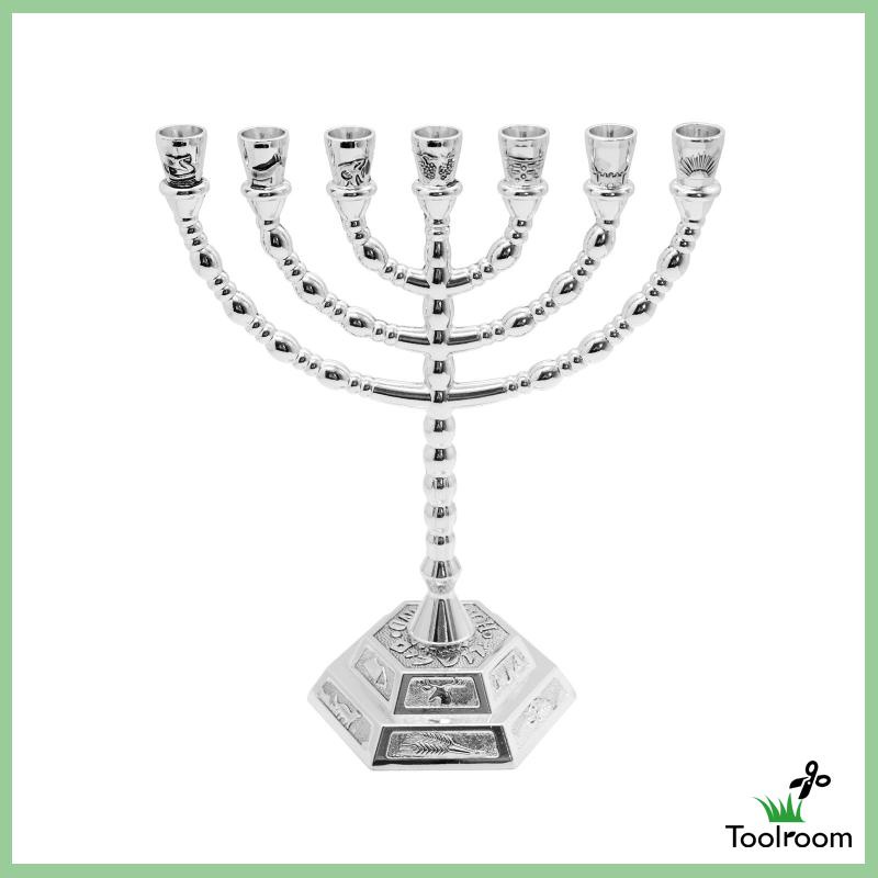 Giá Đỡ Nến Menorah 7 Nhánh 7.9 inch Bằng Kim Loại Truyền Thống