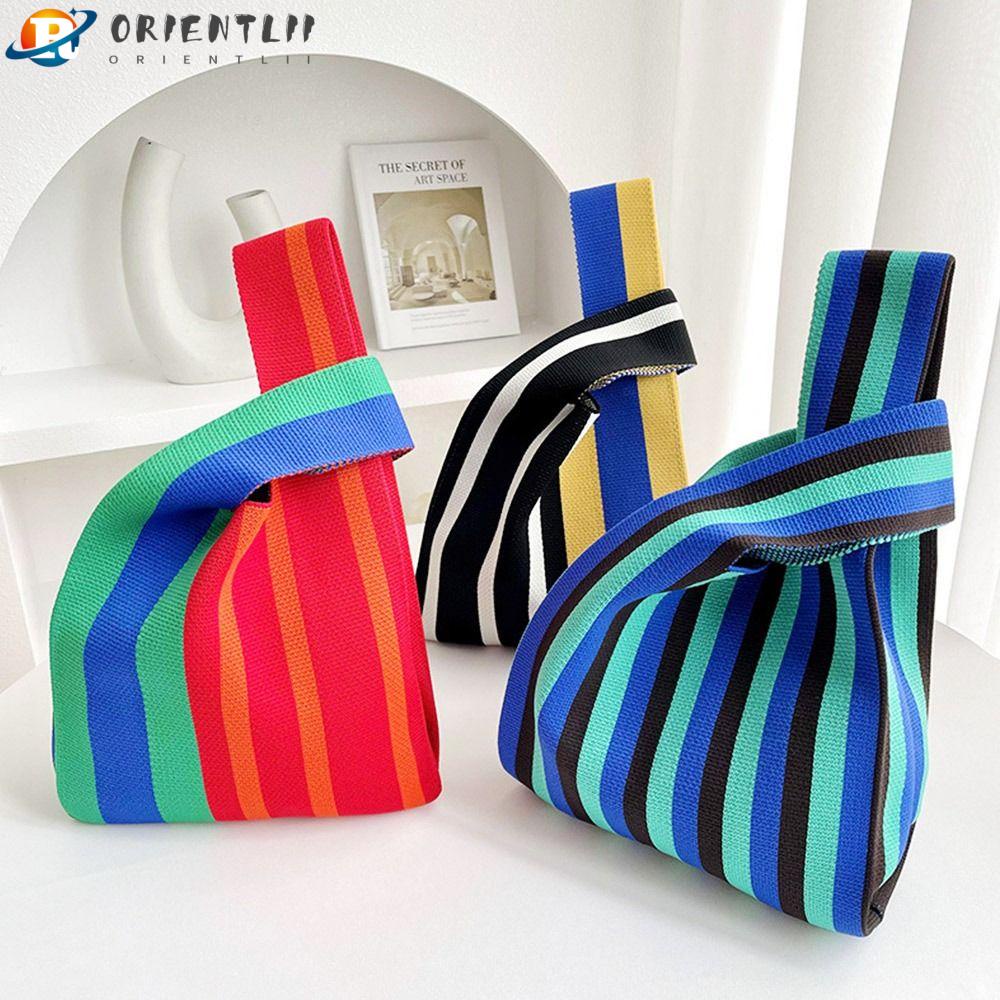 Túi Xách Đan Len Họa Tiết Kẻ Sọc Thời Trang Dành Cho Nữ