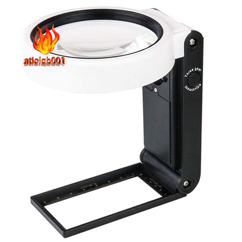 Kính lúp có đèn và chân đế , Kính lúp gấp có thể điều chỉnh 6X 25X cầm tay rảnh tay với đèn Led