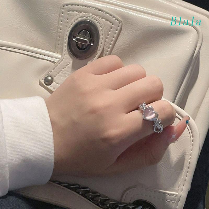 Nhẫn Hở Hình Trái Tim Đính Đá Tự Nhiên Đơn Giản Thời Trang