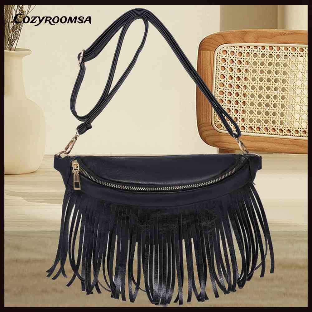 Túi Đeo Chéo Ngực Bằng Da PU Phối Tua Rua Phong Cách Châu Âu Thời Trang Dự Tiệc Cho Nữ