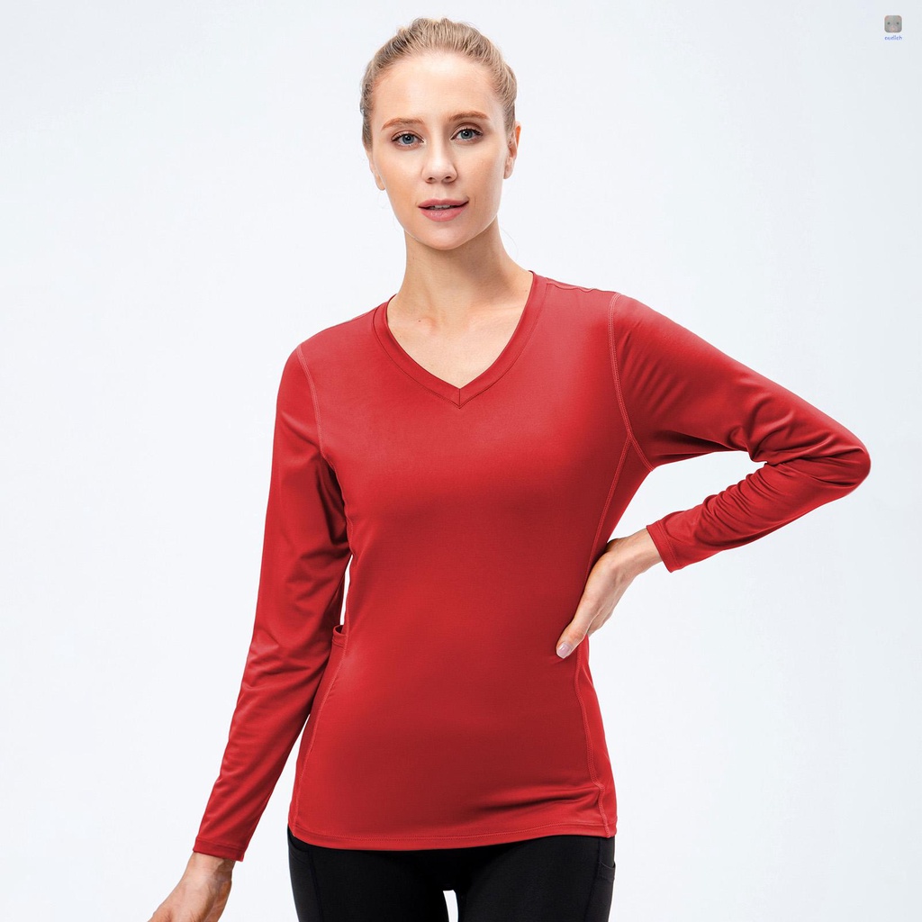 Áo Thun Thể Thao Tay Dài Cổ Chữ V Có Túi Chất Liệu Thấm Hút Khô Thoáng Nhanh Chóng