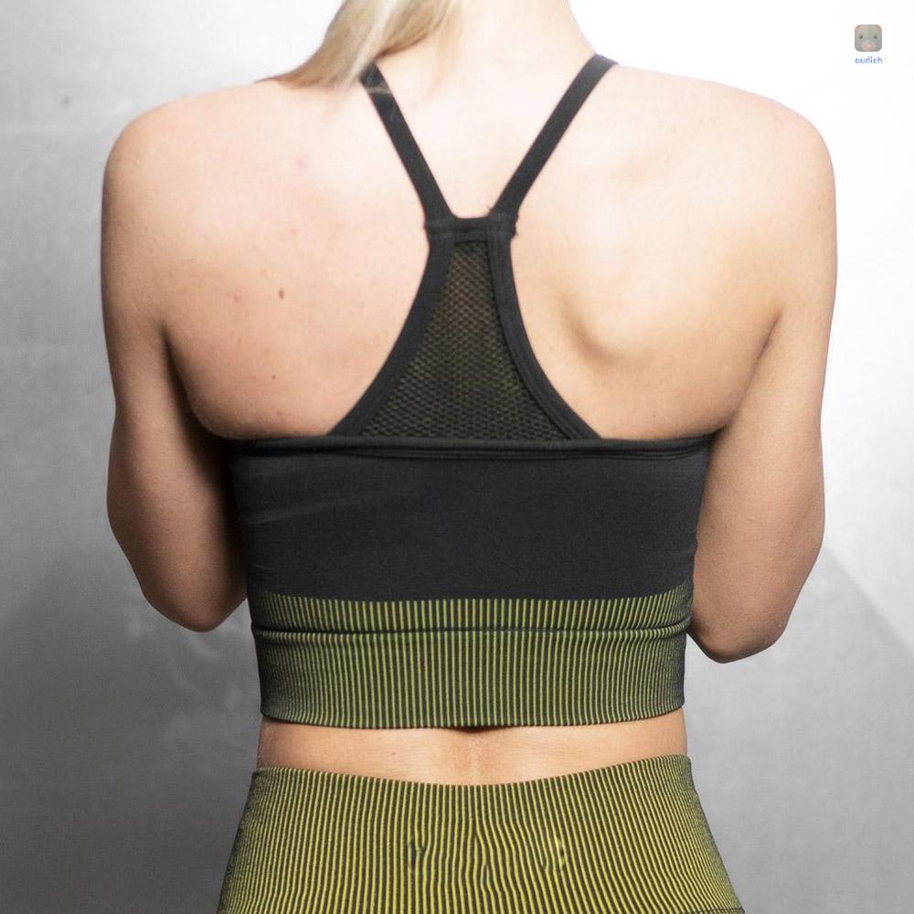 Áo Ngực Thể Thao Dạng Lưới Có Đệm Ngực Thoáng Khí Co Giãn In Họa Tiết Sọc Chéo Lưng