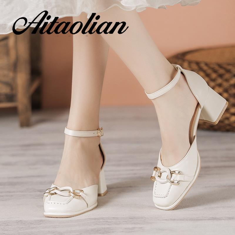 Giày Cao Gót 5cm Da Mềm Mũi Vuông Phong Cách retro Anh Quốc