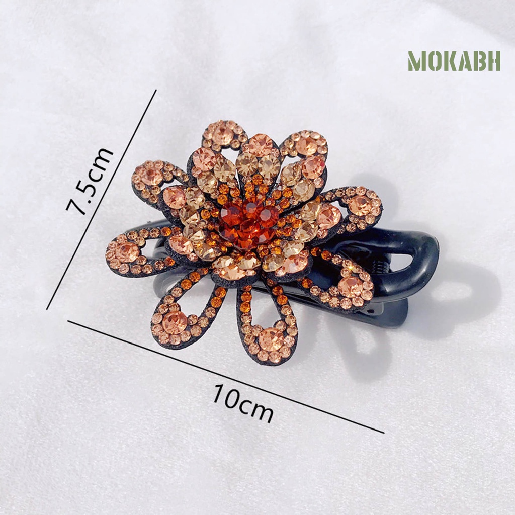 Kẹp Tóc Ba Răng Chống Trượt Họa Tiết Hoa Đính Đá Lấp Lánh Thanh Lịch