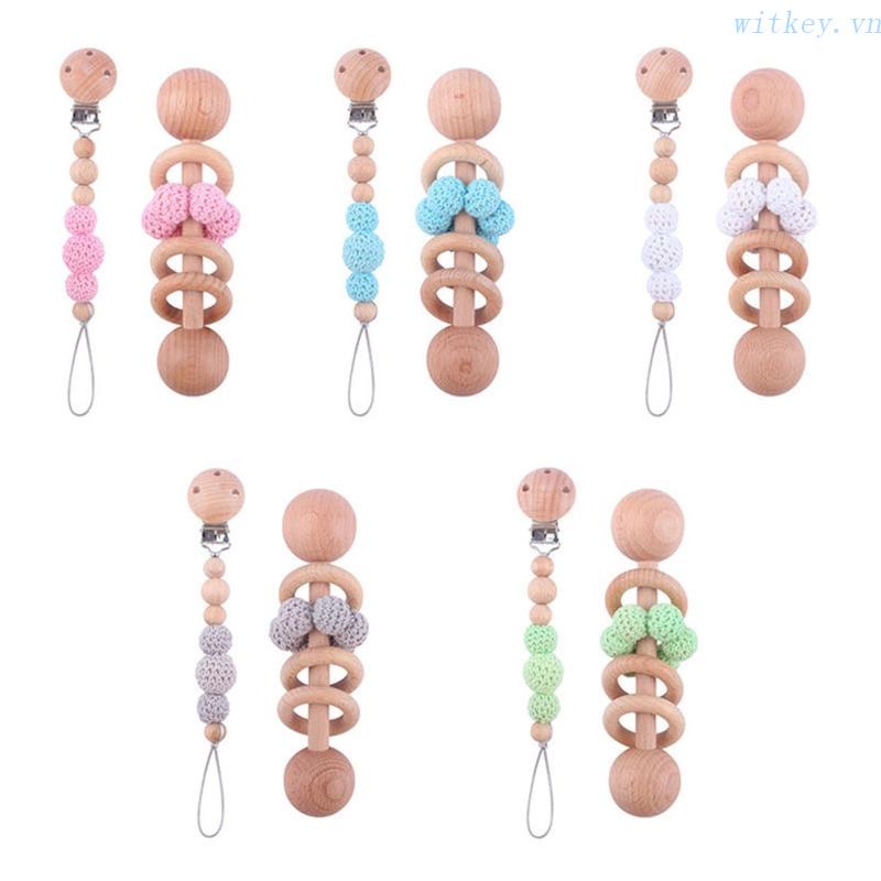 Bộ 2 Chuông Lục Lạc Đồ Chơi Ngậm Mọc Răng Bằng Dây Chuỗi Hạt Len Kẹp Núm Vú Giả Có Thể Làm Giá Đỡ Cho Bé