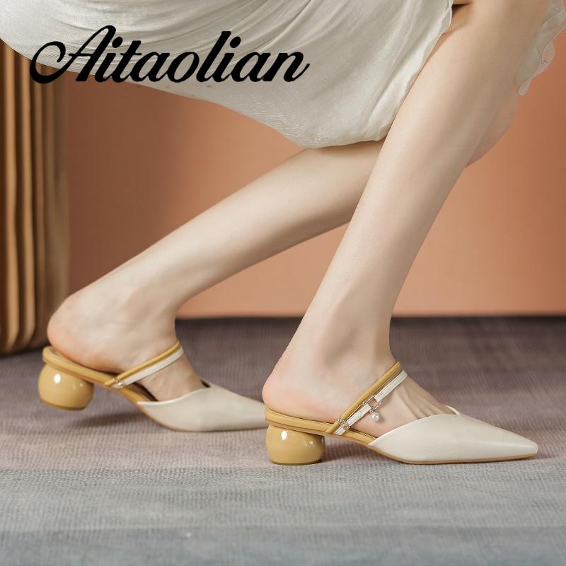 Dép Da Cao Gót 4cm Mũi Nhọn Thời Trang Cho Nữ