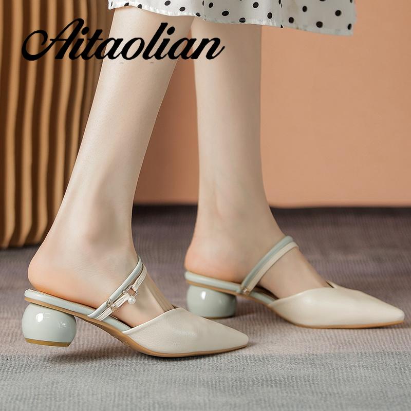 Dép Da Cao Gót 4cm Mũi Nhọn Thời Trang Cho Nữ