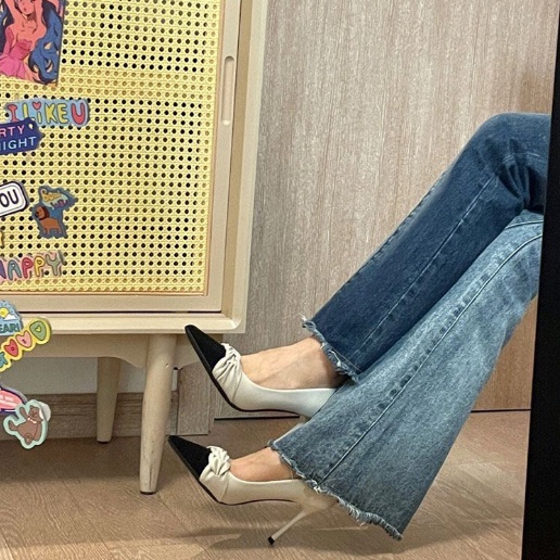 Giày Cao Gót Mũi Nhọn Mẫu Mới 2023 Phong Cách Pháp Thời Trang Thanh Lịch Cho Nữ