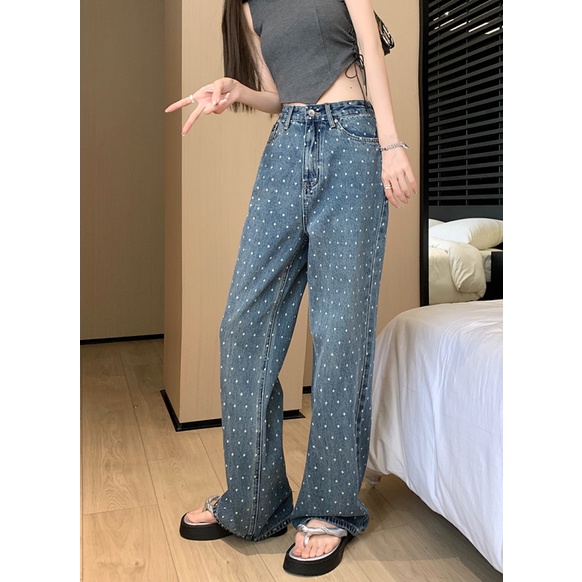 NZN Quần jeans Nữ Lưng Cao Ống Rộng Thời Trang Hàn Quốc Cá Tính
