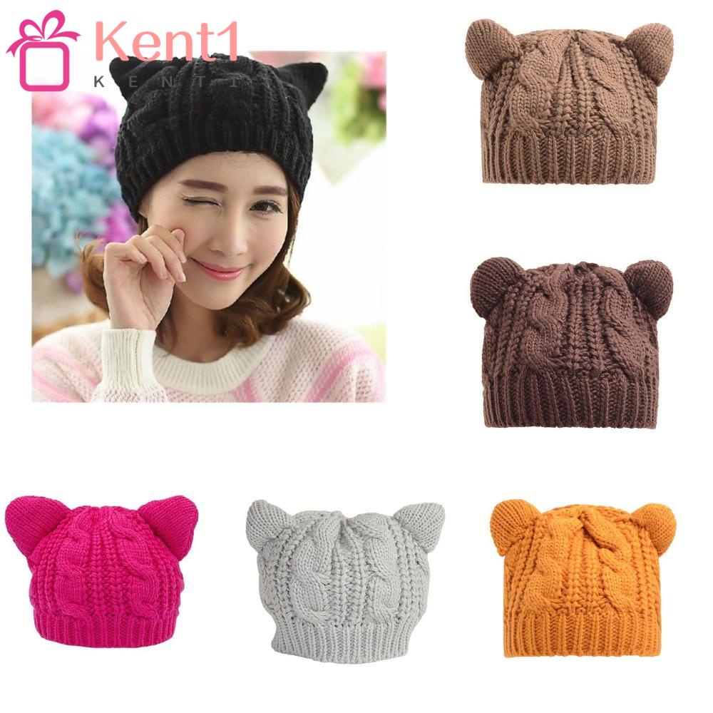 Mũ Beanie Tai Mèo Thời Trang Màu Trơn Giữ Ấm Mùa Đông KENT1 Dành Cho Bạn Nữ