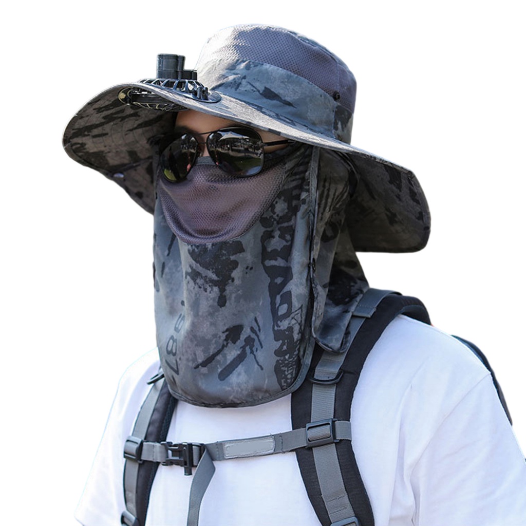 Mxittan.mx Mũ Xô In Họa Tiết Rằn Ri Kèm Quạt Có Thể Gấp Gọn Cho Nam