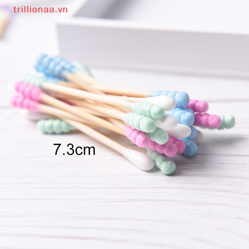 Túi 100 Tăm Bông Cotton Hai Đầu Màu Kẹo Trang Điểm