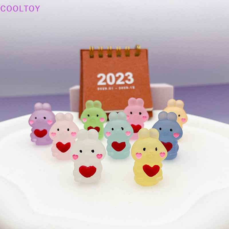Cooltoy Bộ 2 Tượng Thỏ Hoạt Hình Mini Phát Sáng Trong Đêm Bằng Nhựa Resin