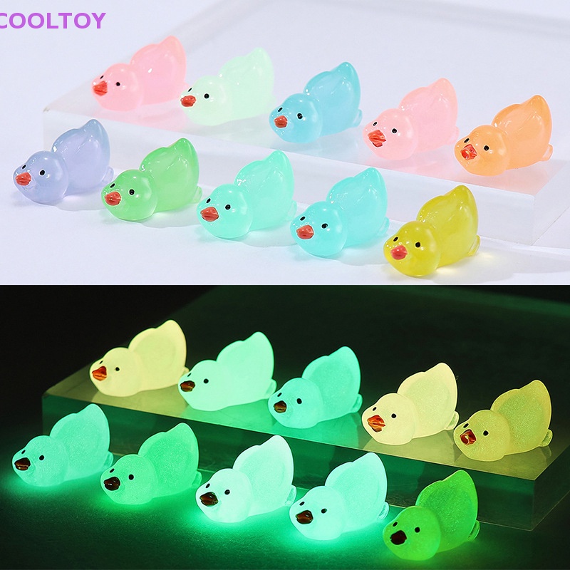Set 1 / 10 Chú Vịt Dạ Quang Mini Bằng Nhựa Resin Trang Trí Sân Vườn / Nhà Búp Bê DIY