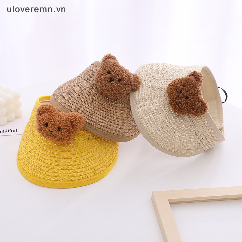 Mũ Rơm Chống Nắng Hở Chóp Hình Gấu Hoạt Hình Có Thể Gấp Gọn Cho Bé