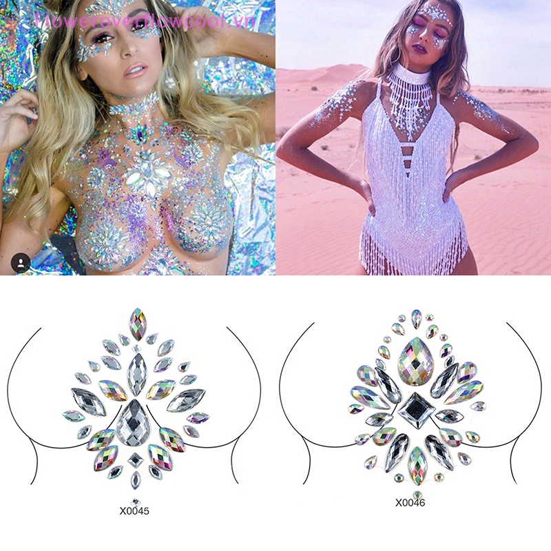 Miếng Dán Ngực Pha Lê Acrylic Nhiều Màu Tự Dính Gợi Cảm