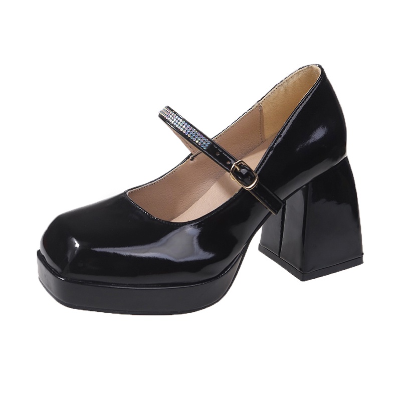 Giày Cao Gót Mũi Vuông Đính Đá Phong Cách Anh Quốc Cho Nữ