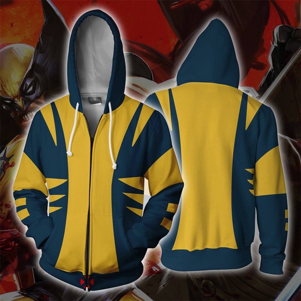 Áo Khoác Hoodie Tay Dài Có Khóa Kéo Hóa Trang Wolverine 3D Phong Cách Đường Phố Cho Nam