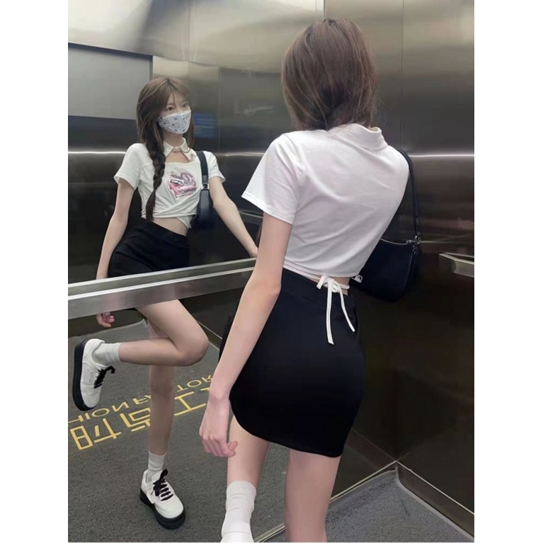 Áo baby tee Thun croptop Cotton Nguyên Chất Buộc Dây Cổ polo Dáng Ôm Tay Ngắn Thời Trang Mùa Hè Cho Nữ