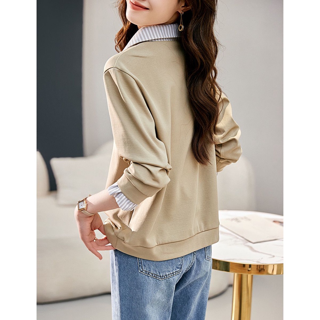 Áo Sweater Kẻ Sọc Giả Hai Lớp Phối Màu Tương Phản Cá Tính Cho Nữ